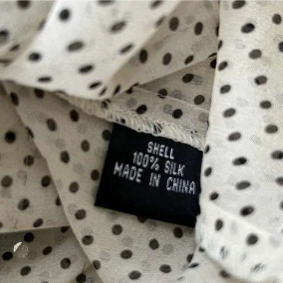 Vintage Adrianna Papell Silk Sheer Ivory & Black Polka Dot Flutter Sleeve Dress - Picture 12 of 12